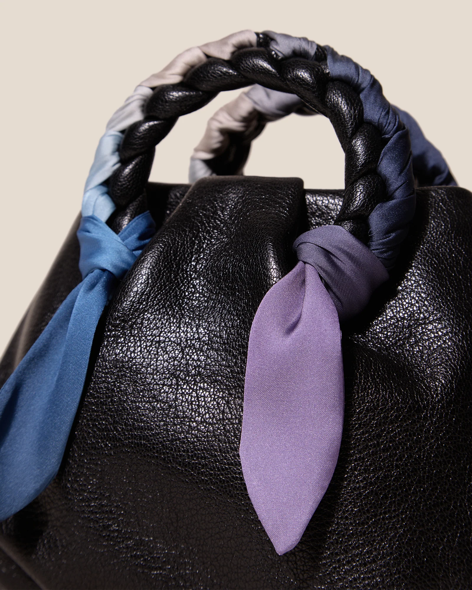 BOMBON FOULARD - Plaited-handle Leather Handbag - Image 3