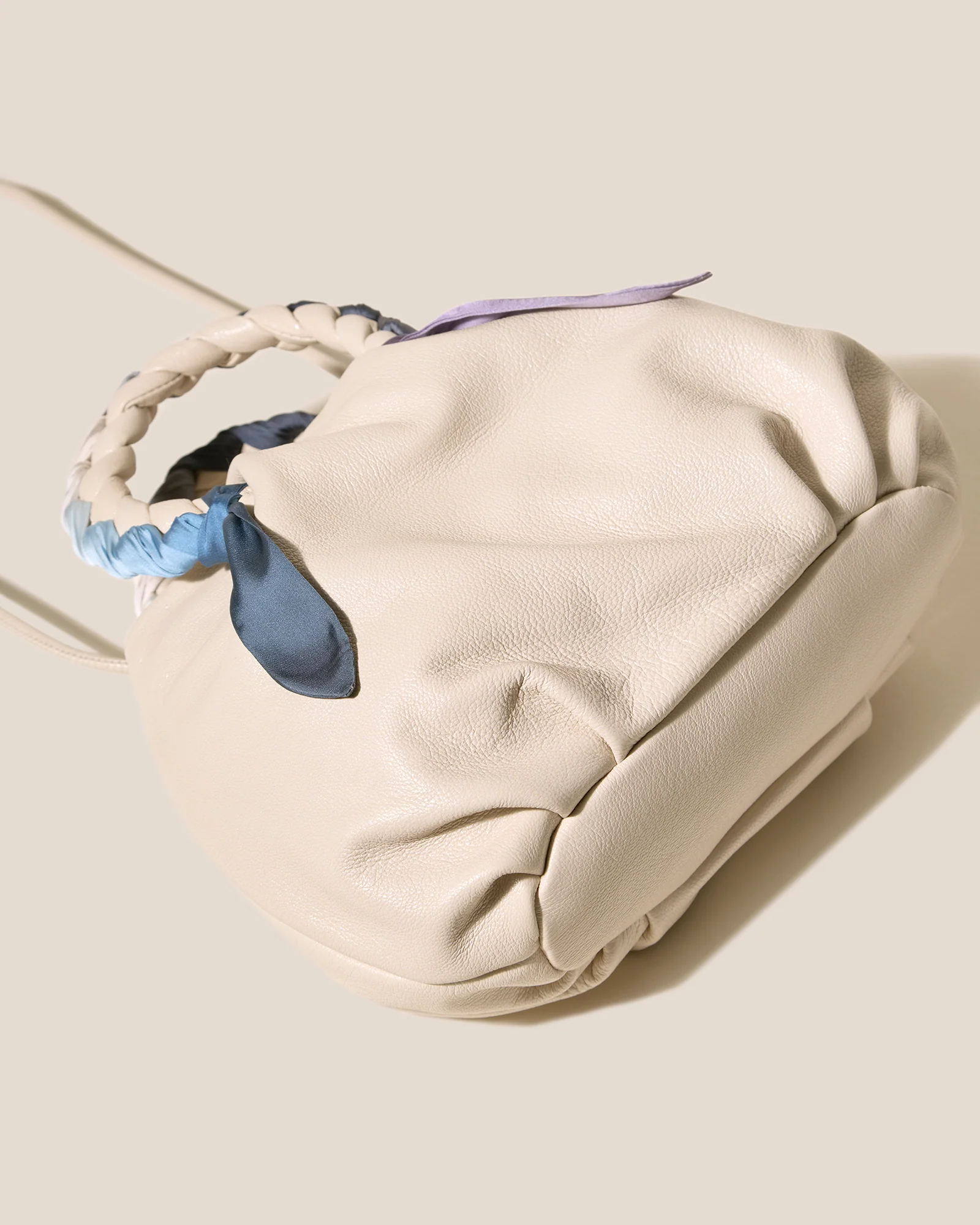 BOMBON M FOULARD - Medium Plaited-handle Leather Handbag - Image 4