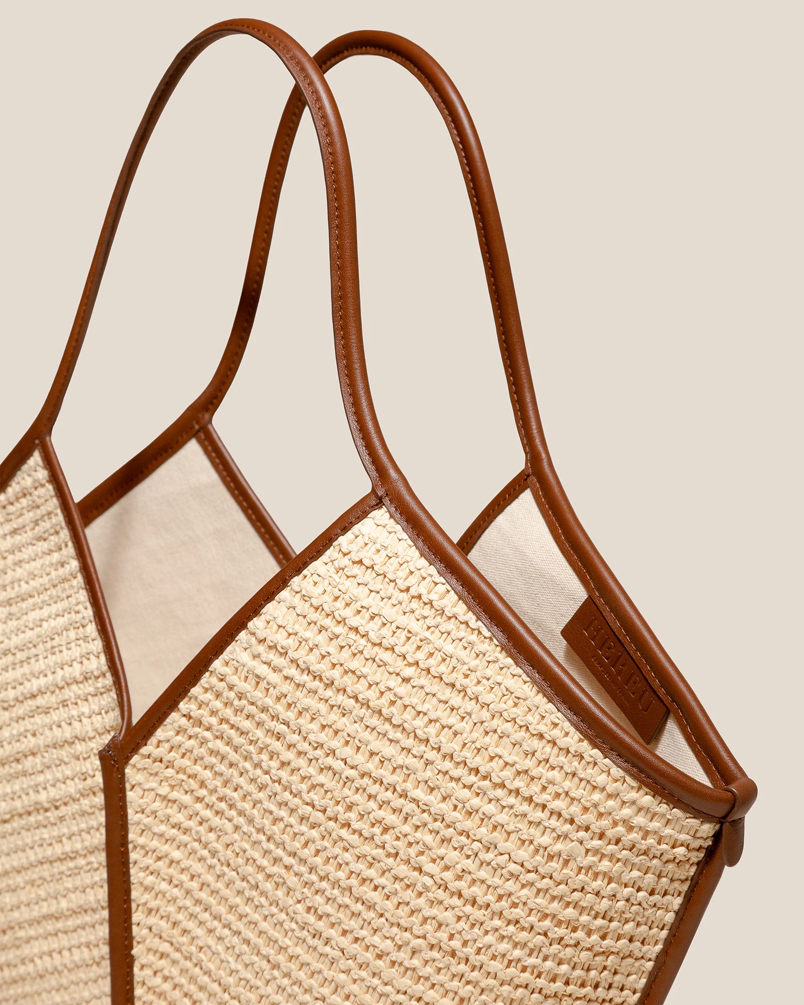CALELLA RAFFIA - Leather-trimmed Tote Bag - Image 3