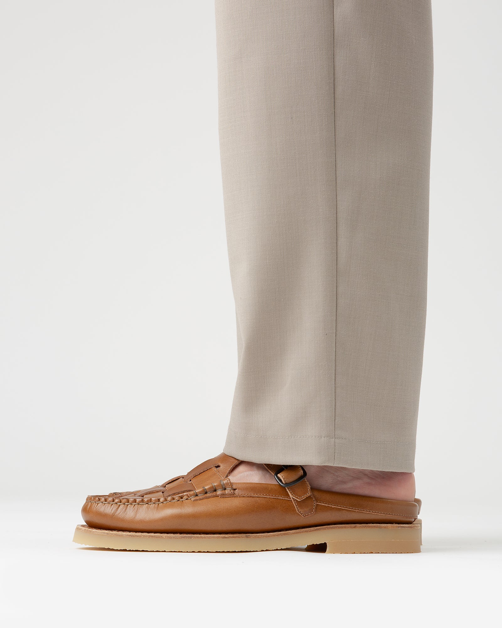FERRIOL MULE RUBBER VEG TAN - Men's Woven T-bar Mule Loafer - Image 5